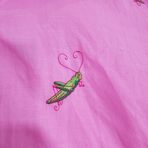 Casey Coleman Shirt Womens Medium Pink Linen Grasshopper Embroidered - Picture 4 of 8